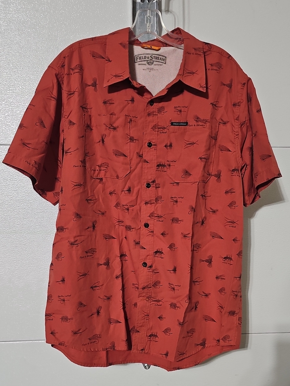 Field & Stream Men's Short-Sleeve Rust Red Printed Button-Down Shirt